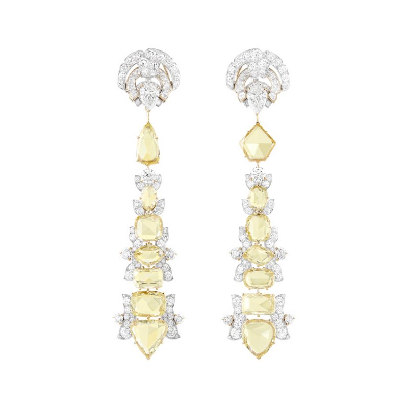 <strong>Van Cleef & Arpels</strong>, Quatre Contes de Grimm high jewelry collection, Victoire earrings featuring yellow diamonds of different shapes