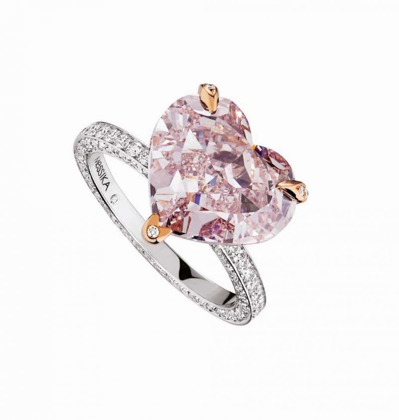 <strong>Messika Paris</strong>, high jewelry ring featuring a pink 7.06-carat heart-shaped diamond