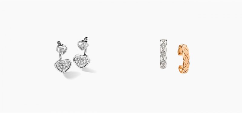 <strong>Chopard</strong>, Happy Hearts earrings<br /> <strong>CHANEL</strong>, Coco Crush ear cuffs<br />
 <br />
 