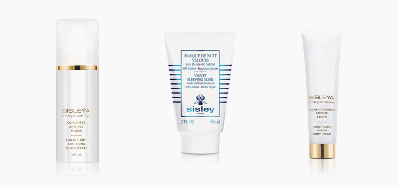 <strong>Sisley Paris</strong>, Velvet Sleeping Mask<br /> <strong>Sisley Paris</strong>, Sisleÿa L’Intégral Anti-Âge Concentrated Firming Body Cream<br /> <strong>Sisley Paris</strong>, Sisleÿa L’Intégral Anti-Âge Hand Care Anti-Aging Concentrate SPF 30