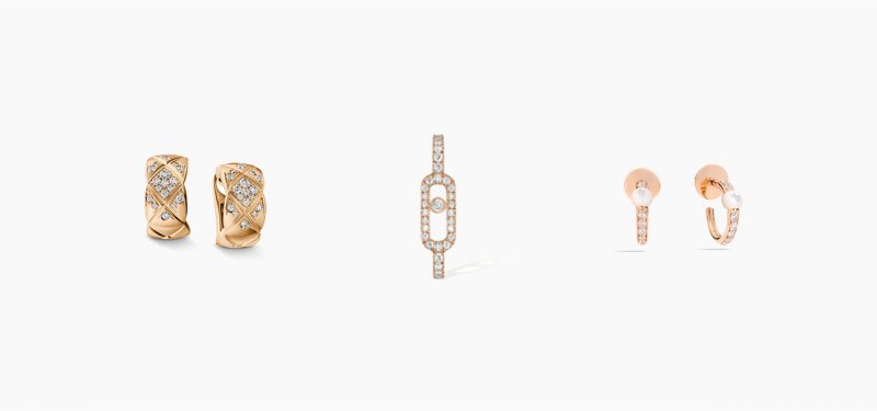 <strong>CHANEL</strong>, Coco Crush earrings<br /> <strong>Pomellato</strong>, M’ama Non M’ama earrings<br /> <strong>Messika Paris</strong>, Move Uno ear cuff
