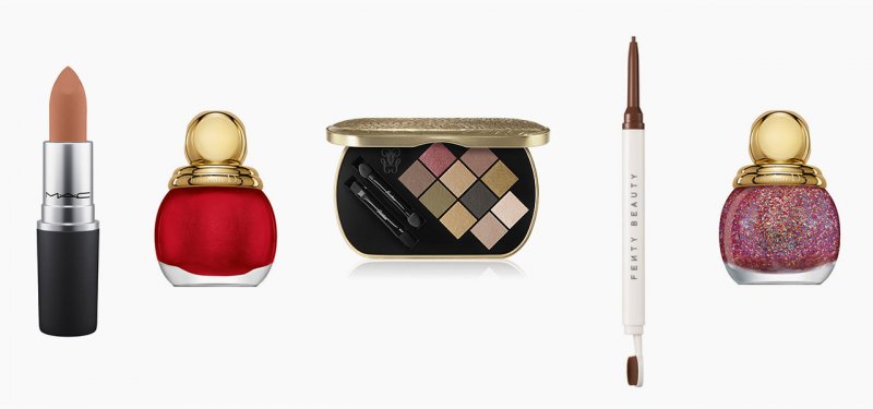 <strong>Fenty Beauty</strong>, Brow MVP Ultra-Fine Brow Pencil & Styler<br /> <strong>Guerlain</strong>, Goldenland eyeshadow palette<br /> <strong>M.A.C Cosmetics</strong>, Powder Kiss lipstick in Impulsive<br /> <strong>Dior</strong>, Diorific Vernis in Happy 2020 – Limited Edition<br /> <strong>Dior</strong>, Diorific Vernis in Charm – Limited Edition