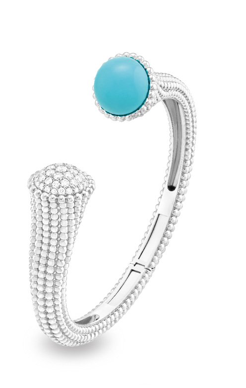 Perlée Couleurs bracelet in white gold, diamonds and turquoise<br />
 