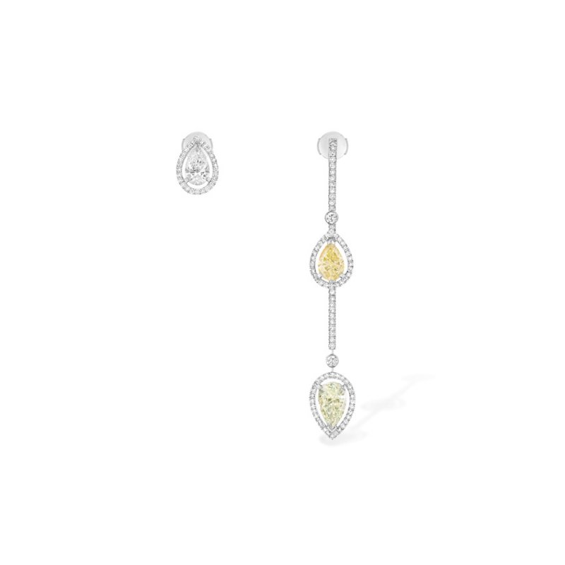 <strong>Messika Paris</strong>, Poires Asymetriques earrings featuring yellow, green and white pear-shaped diamonds