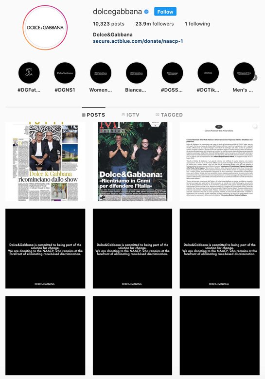 <p><em>Photo Courtesy of Instagram.com/dolcegabbana</em></p> <p><strong>Dolce & Gabbana</strong> took a break from posting on its Instagram account with the black images as their latest posts, and declared that the House is working on a way to be part of the solution the world needs to face this crisis.</p>