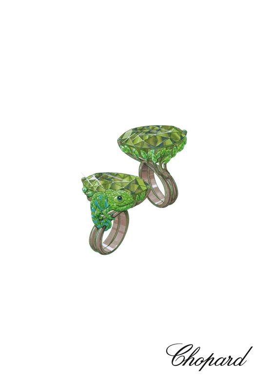 Sketch of Exceptional Gemstones 'chameleon' diamond ring   <br />
 