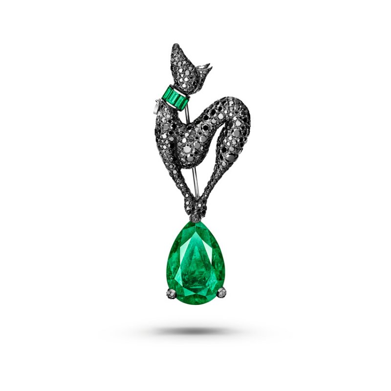 <strong>de Grisogono</strong> high jewelry brooch featuring 585 black diamonds