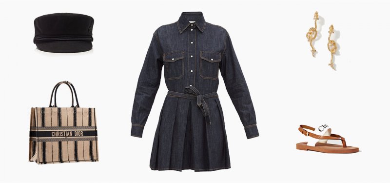 <strong>Look 1</strong><br />
Valentino dress<br /> <em>Via Matches Fashion</em><br />
Maison Michel baker boy hat<br /> <em>Via Moda Operandi</em><br />
Rosantica earrings<br /> <em>Via Net-A-Porter</em><br />
Dior tote bag<br />
Chloé sandals<br /> <em>Via Net-A-Porter</em>