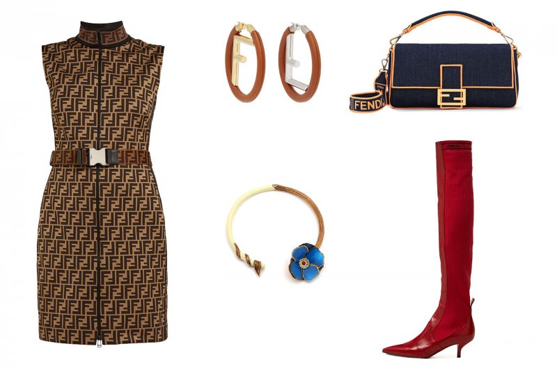 <strong>Look 2</strong><br />
Fendi dress<br /> <em>Via Matches Fashion</em><br />
Fendi earrings<br /> <em>Via Matches Fashion</em><br />
Fendi baguette bag<br />
Fendi bracelet<br />
Fendi boots<br /> <em>Via Matches Fashion</em>