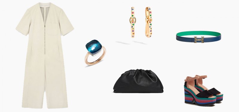 <strong>Look 5</strong><br /> <strong>Stella McCartney</strong> jumpsuit<br /> <strong>Hermès</strong> belt<br /> <strong>Hermès</strong> sandals<br /> <strong>Pomellato</strong> Iconica earrings<br /> <strong>Pomellato</strong> Nudo Maxi ring<br /> <strong>Bottega Veneta</strong> clutch