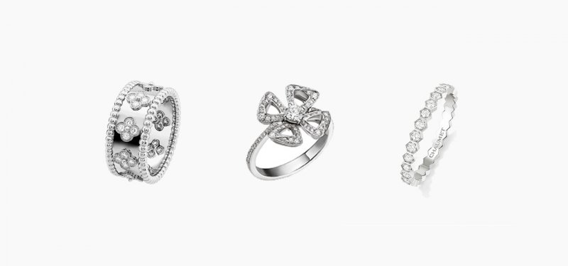 <strong>Set 2 </strong><br />
Bvlgari’sFiorever ring on your index<br />
Chaumet’s Bee My Love ring on your middle finger<br />
Van Cleef& Arpels’Perlée Clover ring on your ring finger