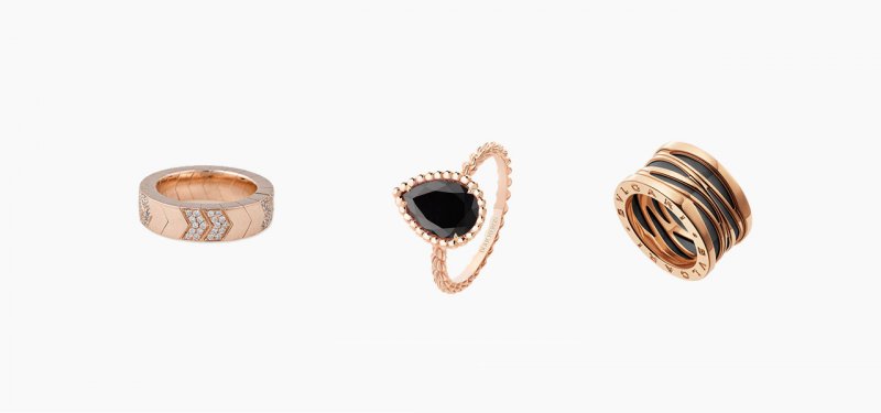 <strong>Set 3 </strong><br />
Boucheron’s Serpent Bohème ring on your index<br />
Bvlgari’s B.zero1 ring on your middle finger<br />
Jacquie Aiche’s Chevron Stretch ring on your ring finger
