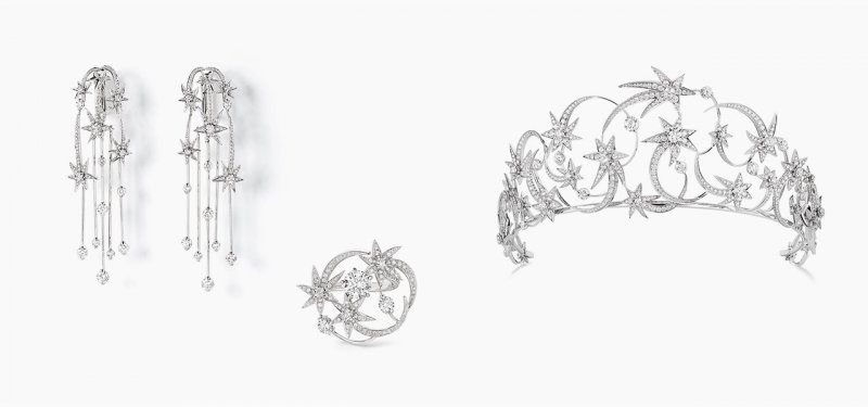 <strong>Chaumet</strong>, Les Ciels de Chaumet high jewelry collection, Étoile Étoile set featuring a tiara, a pair of earrings and a ring<br />